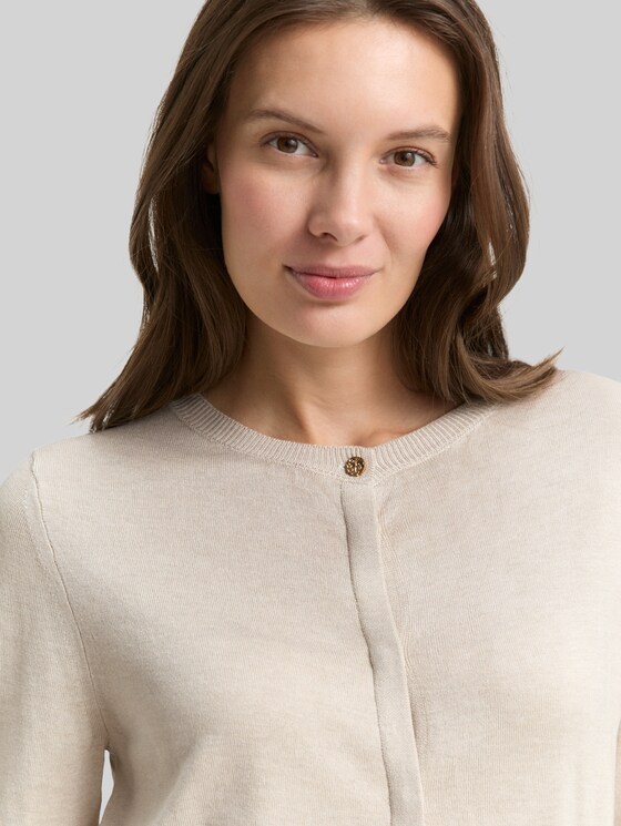Cardigan with concealed button placket - sand stone beige melange