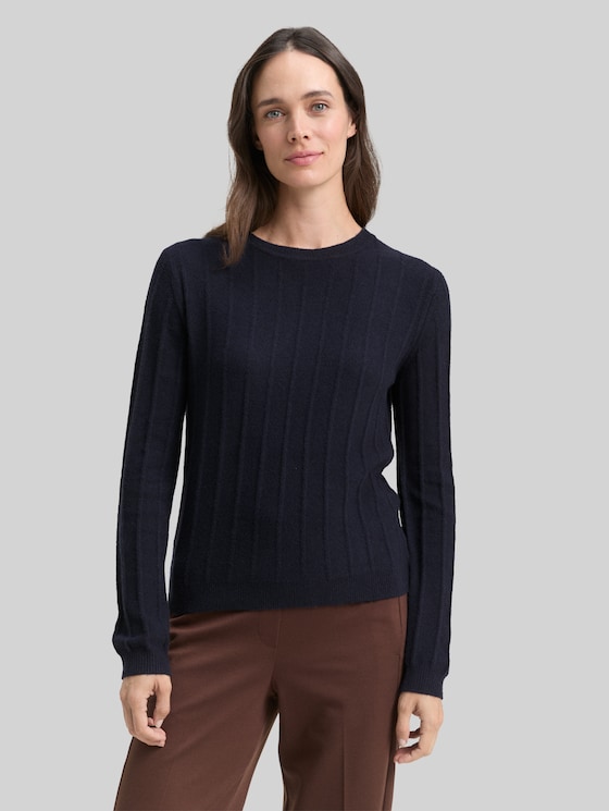 Rib knit jumper with wool content - sky captain blue