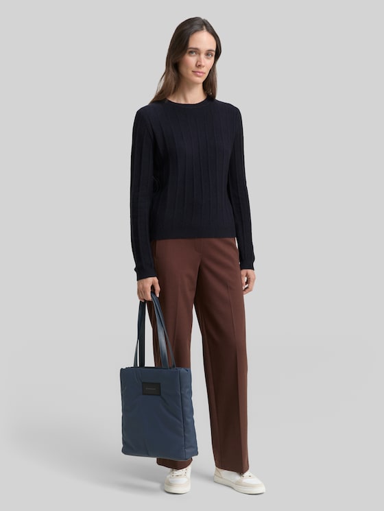 Rib knit jumper with wool content - sky captain blue