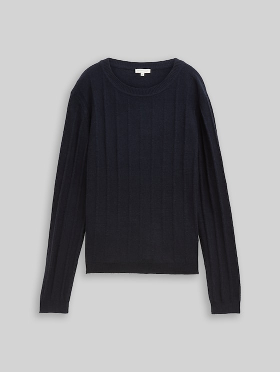 Rib knit jumper with wool content - sky captain blue