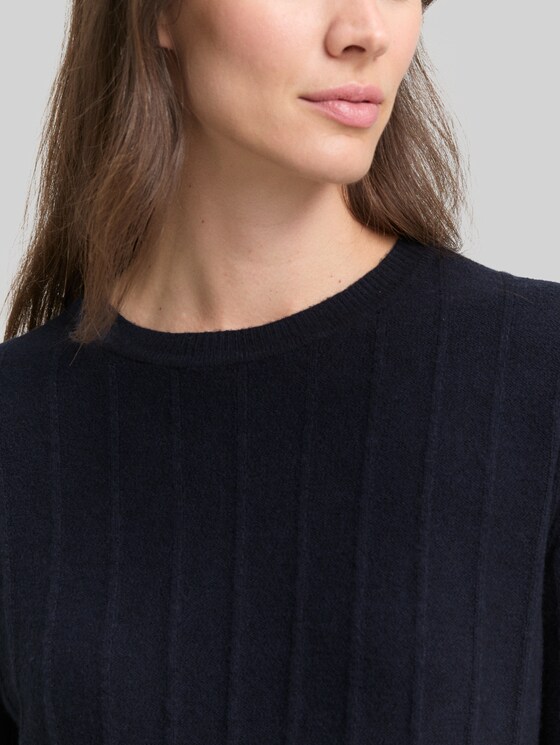 Rib knit jumper with wool content - sky captain blue