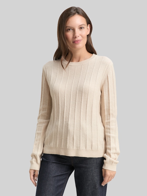 Rib knit jumper with wool content - sand stone beige melange