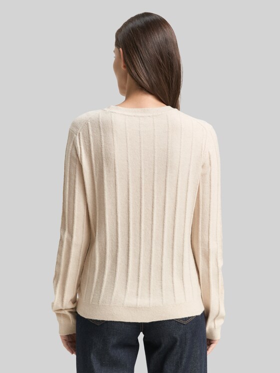 Rib knit jumper with wool content - sand stone beige melange