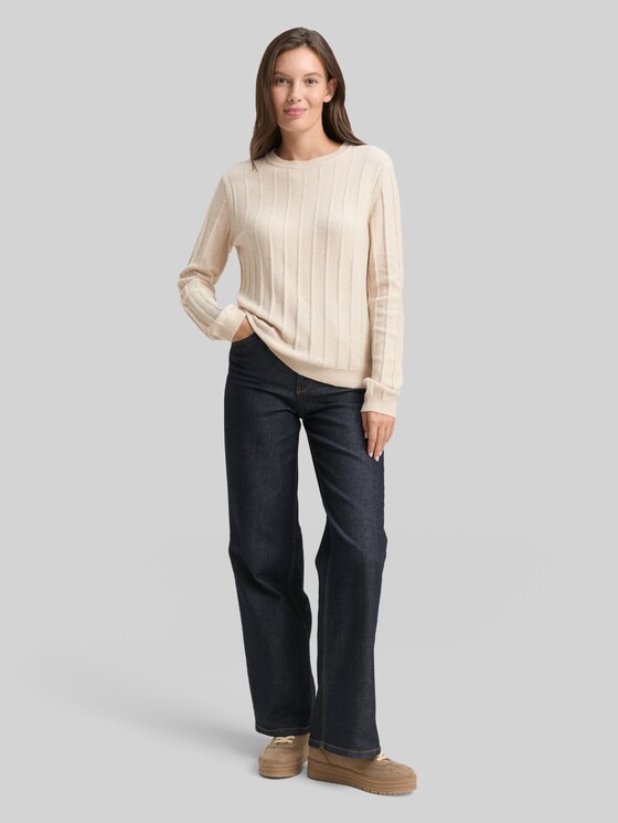 Rib knit jumper with wool content - sand stone beige melange