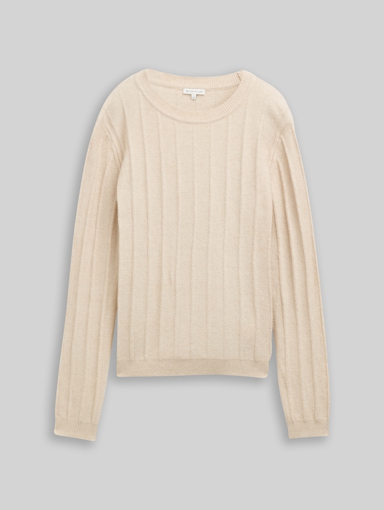 Rib knit jumper with wool content - sand stone beige melange