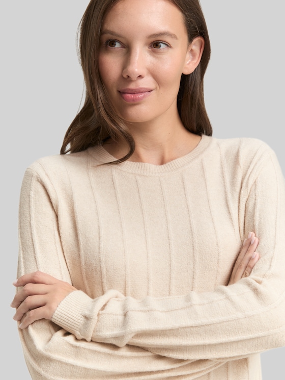 Rib knit jumper with wool content - sand stone beige melange