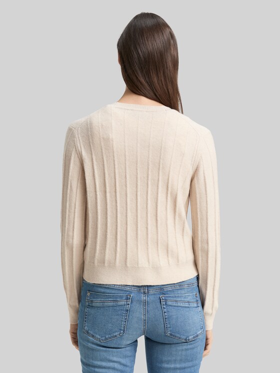 Ribbed cardigan with wool content - sand stone beige melange
