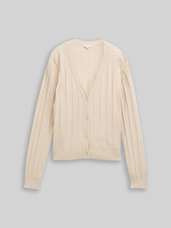 Ribbed cardigan with wool content - sand stone beige melange