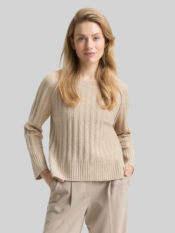 Bouclé knit jumper with wool content - sand stone beige melange