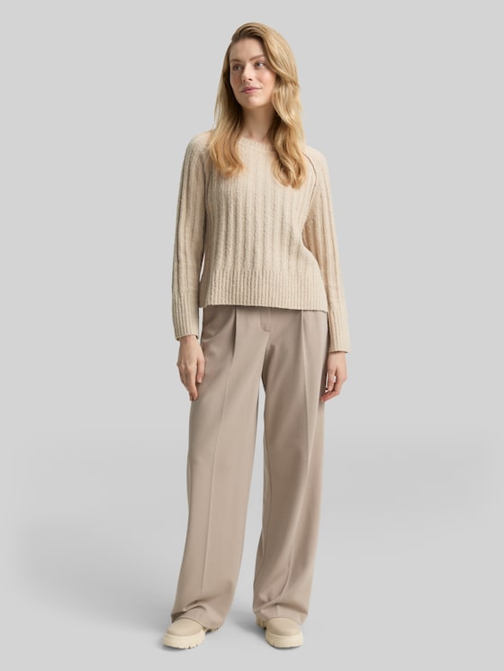 Bouclé knit jumper with wool content - sand stone beige melange