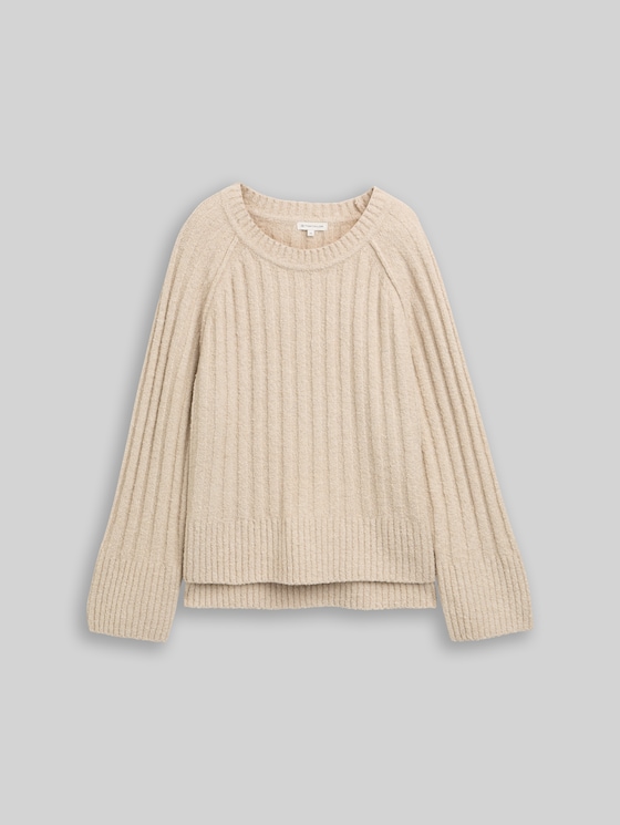 Bouclé knit jumper with wool content - sand stone beige melange