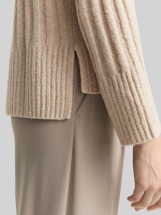 Bouclé knit jumper with wool content - sand stone beige melange
