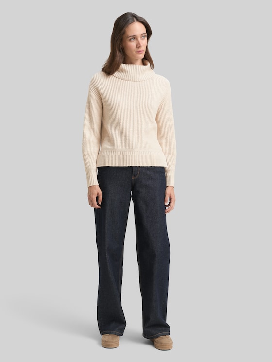 Loose-fit turtleneck jumper - sand stone beige melange