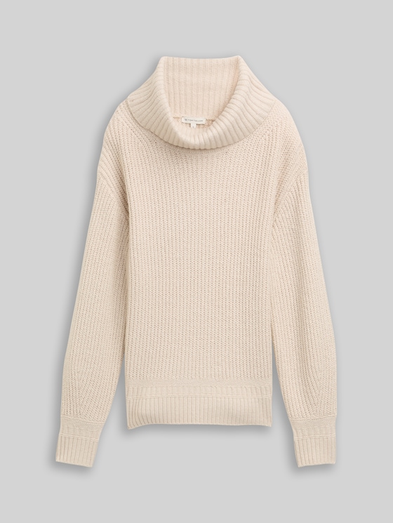 Loose-fit turtleneck jumper - sand stone beige melange