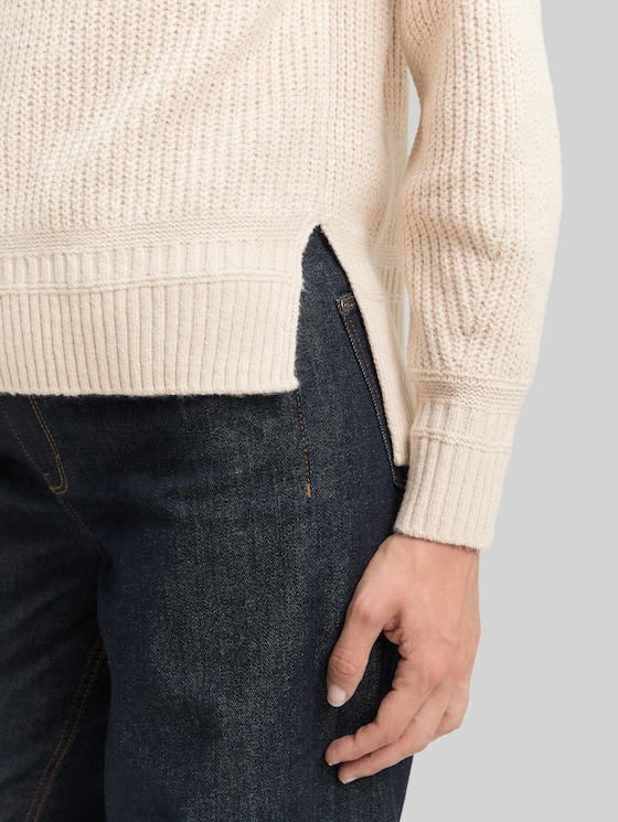 Loose-fit turtleneck jumper - sand stone beige melange