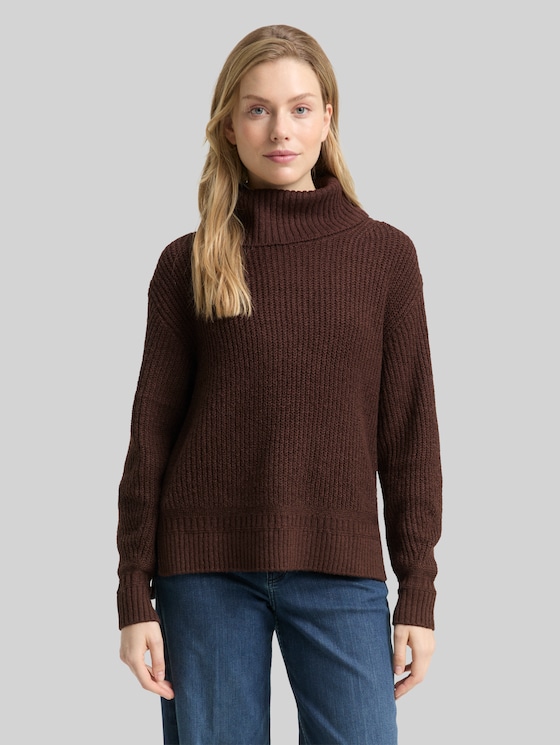 Loose-fit turtleneck jumper - dark pecan brown melange