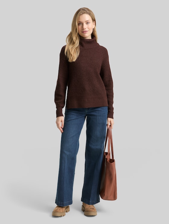 Loose-fit turtleneck jumper - dark pecan brown melange