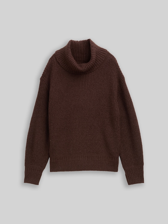 Loose-fit turtleneck jumper - dark pecan brown melange