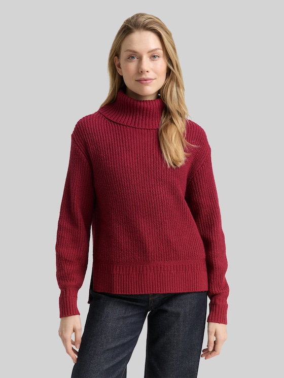 Loose-fit turtleneck jumper - rumba red melange