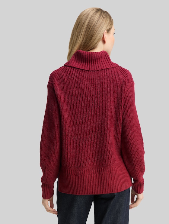 Loose-fit turtleneck jumper - rumba red melange
