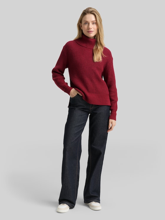 Loose-fit turtleneck jumper - rumba red melange