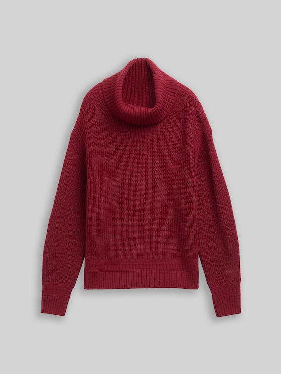 Loose-fit turtleneck jumper - rumba red melange
