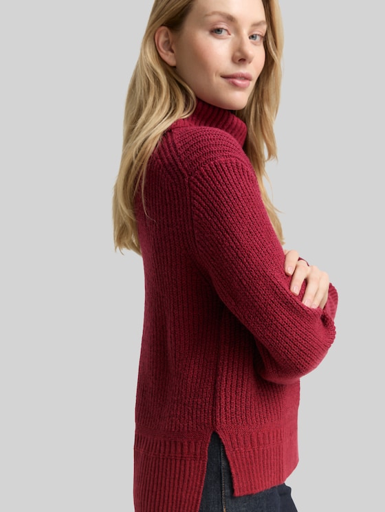 Loose-fit turtleneck jumper - rumba red melange