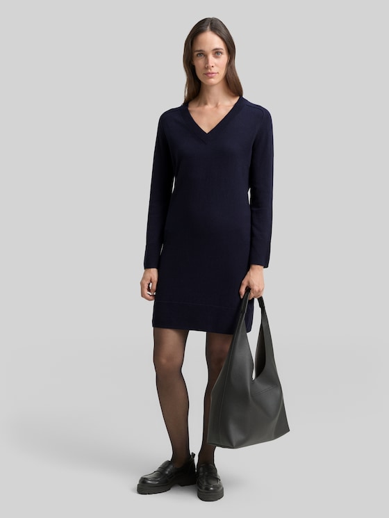 Knitted dress with cashmere blend - Knitted Navy Melange