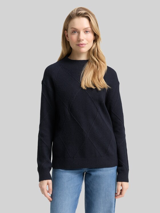 Loose fit knitted jumper with stand-up collar - sky captain blue