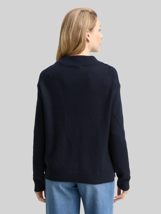 Loose fit knitted jumper with stand-up collar - sky captain blue