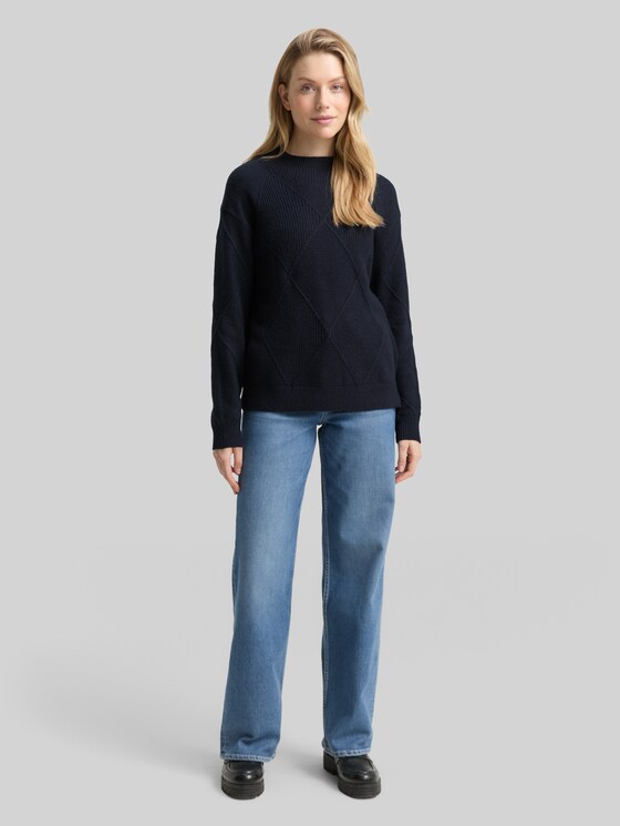 Loose fit knitted jumper with stand-up collar - sky captain blue