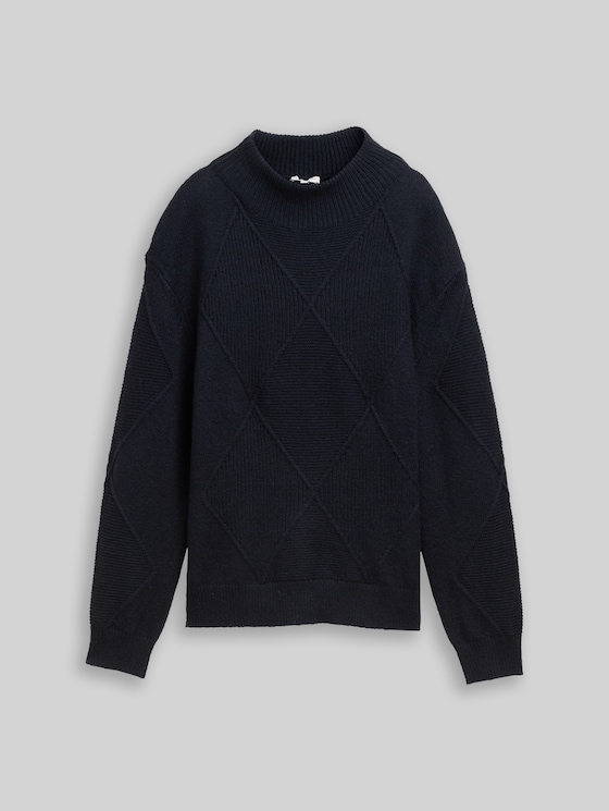 Loose fit knitted jumper with stand-up collar - sky captain blue
