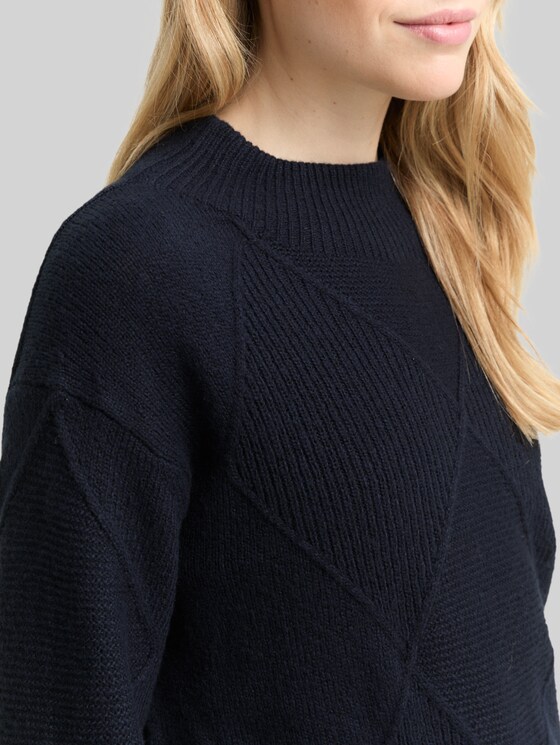 Loose fit knitted jumper with stand-up collar - sky captain blue