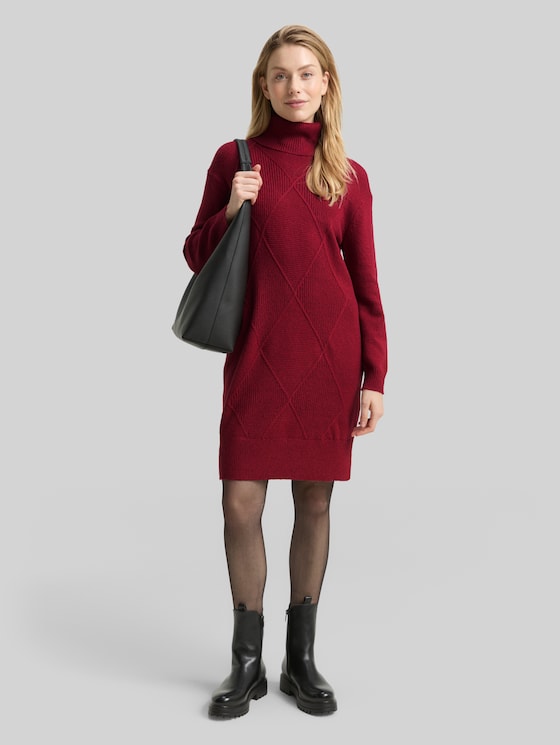 Loose fit knitted dress - rumba red melange