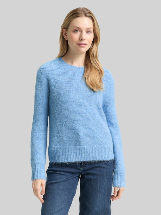 Knitted jumper with wool content - light fjord blue melange