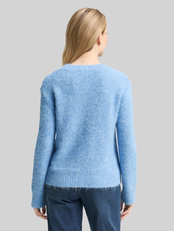 Knitted jumper with wool content - light fjord blue melange