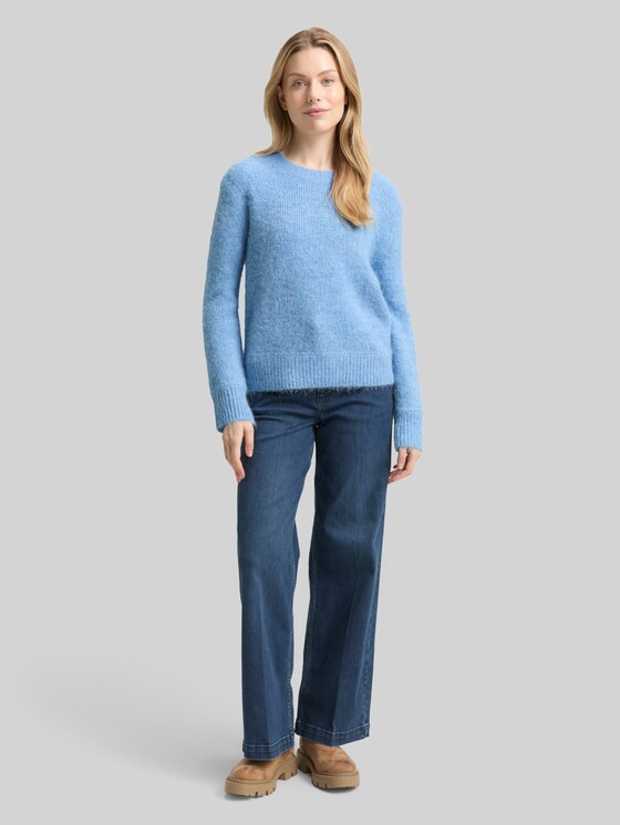 Knitted jumper with wool content - light fjord blue melange
