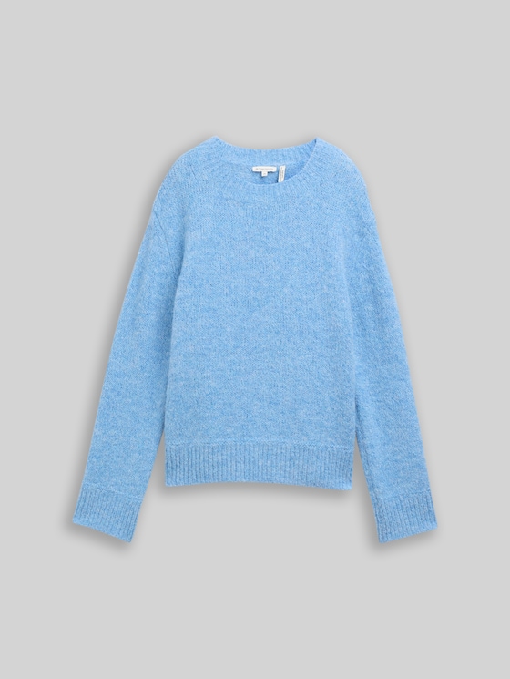 Knitted jumper with wool content - light fjord blue melange