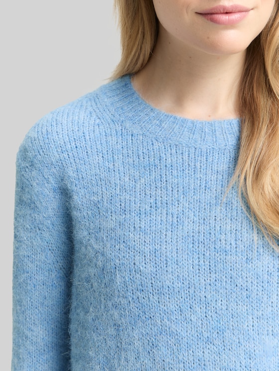 Knitted jumper with wool content - light fjord blue melange
