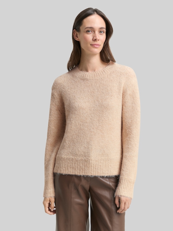 Knitted jumper with wool content - sand stone beige melange