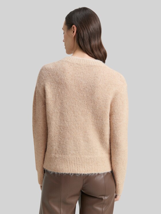 Knitted jumper with wool content - sand stone beige melange