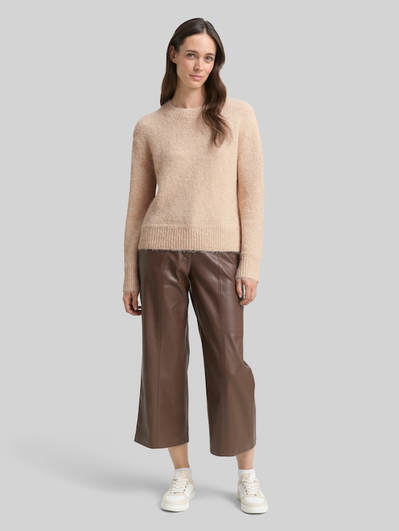 Knitted jumper with wool content - sand stone beige melange