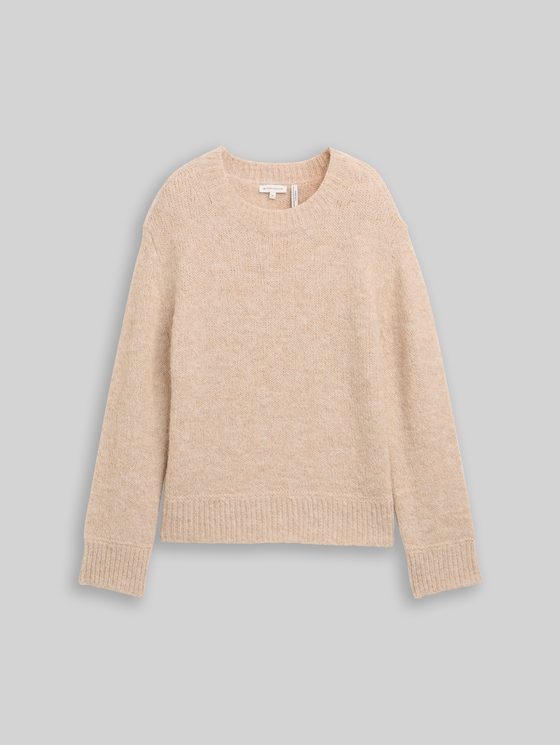 Knitted jumper with wool content - sand stone beige melange