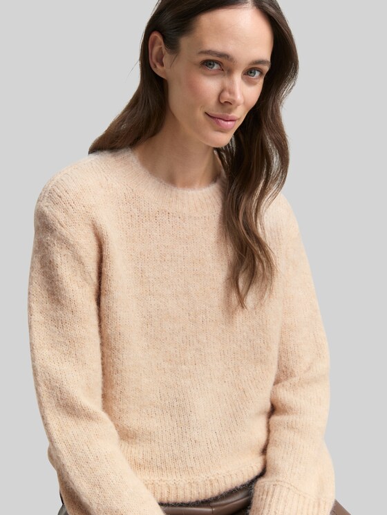 Knitted jumper with wool content - sand stone beige melange