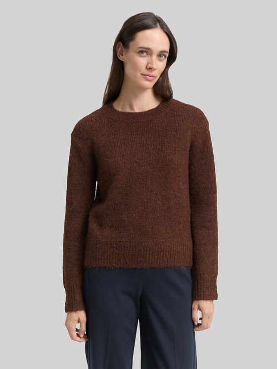 Knitted jumper with wool content - dark pecan brown melange