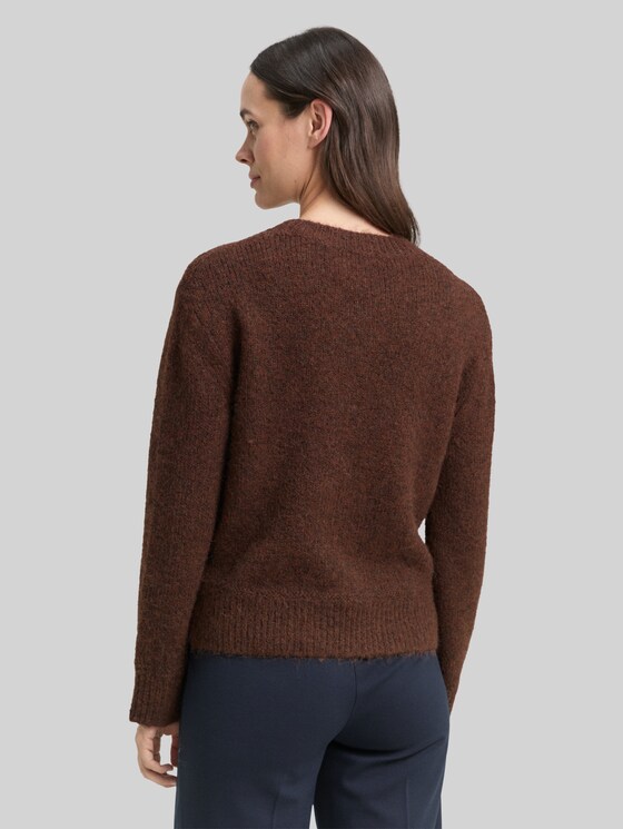 Knitted jumper with wool content - dark pecan brown melange