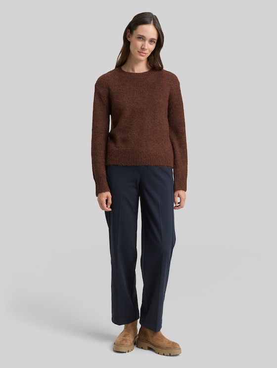 Knitted jumper with wool content - dark pecan brown melange
