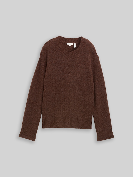 Knitted jumper with wool content - dark pecan brown melange