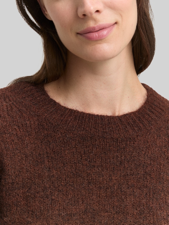 Knitted jumper with wool content - dark pecan brown melange