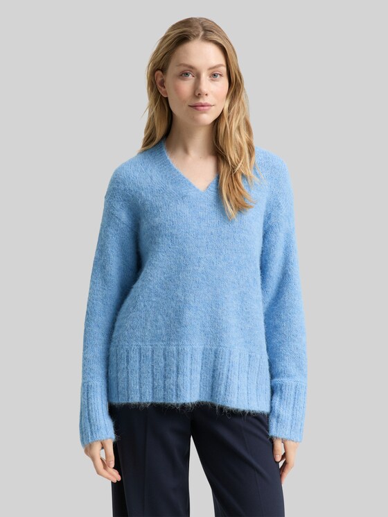 Oversized knitted jumper with wool content - light fjord blue melange